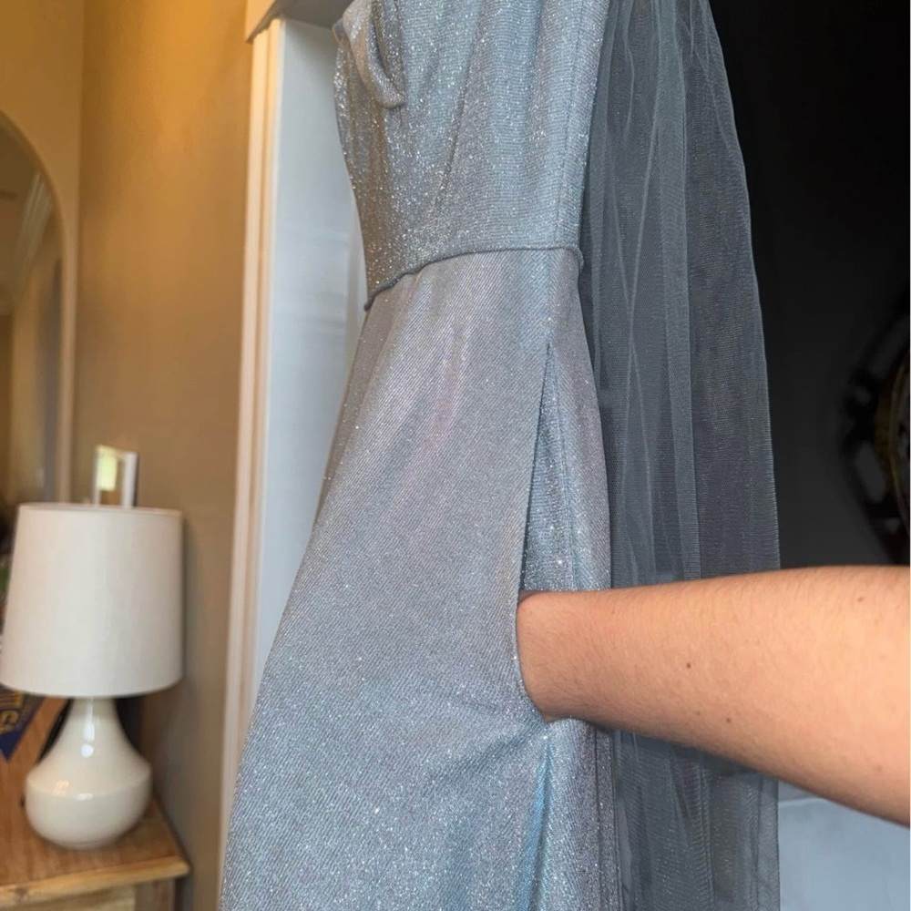 GLO Jeans Blue Pleated Gown with Flutter Sleeves - Picture 4 of 10